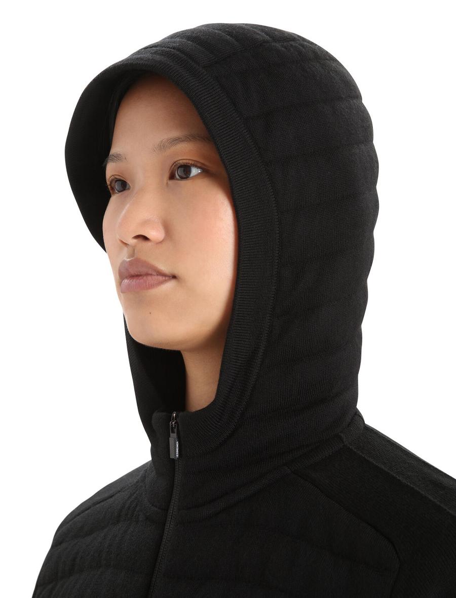 Black Icebreaker ZoneKnit™ Merino Insulated Long Sleeve Zip Women's Hoodie | AU 1670PJJQ